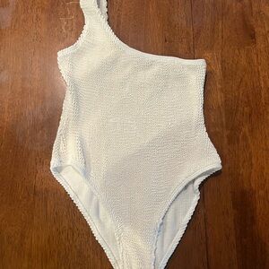 Francesca's Collections White One-Shoulder Swim One Piece